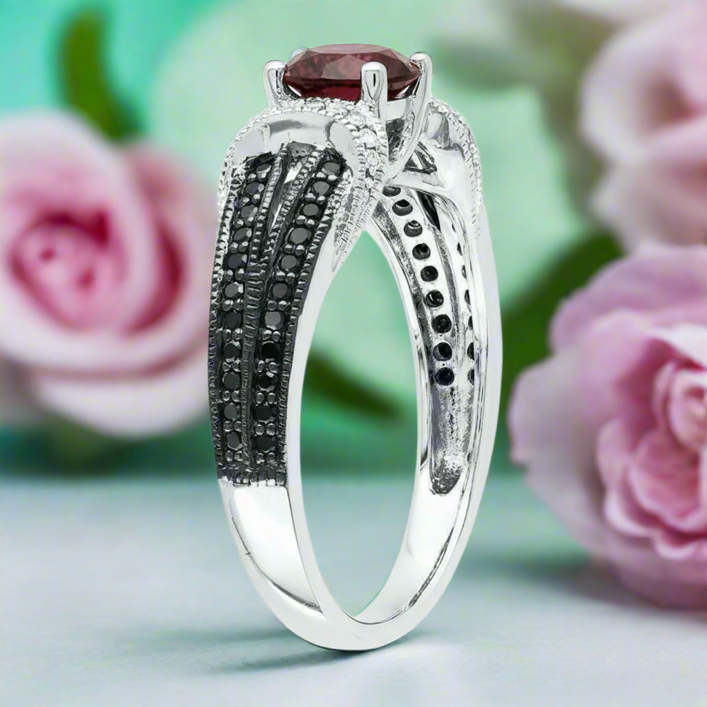 1.0 Ct Round Cut Ruby Birthstone Diamond Engagement Ring - Evani Naomi Jewelry