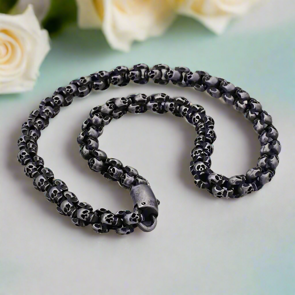 Long Skull Chain Punk Necklace-Evani Naomi Jewelry