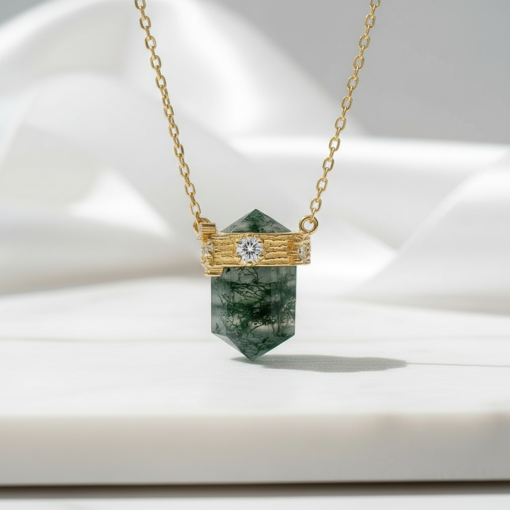 Lover's Necklace- Bullet cut Moss Agate - Evani Naomi Jewelry