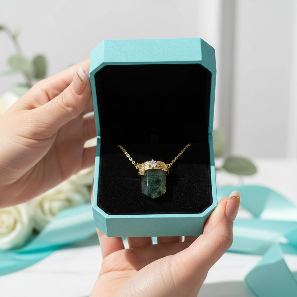Lover's Necklace- Bullet cut Moss Agate - Evani Naomi Jewelry