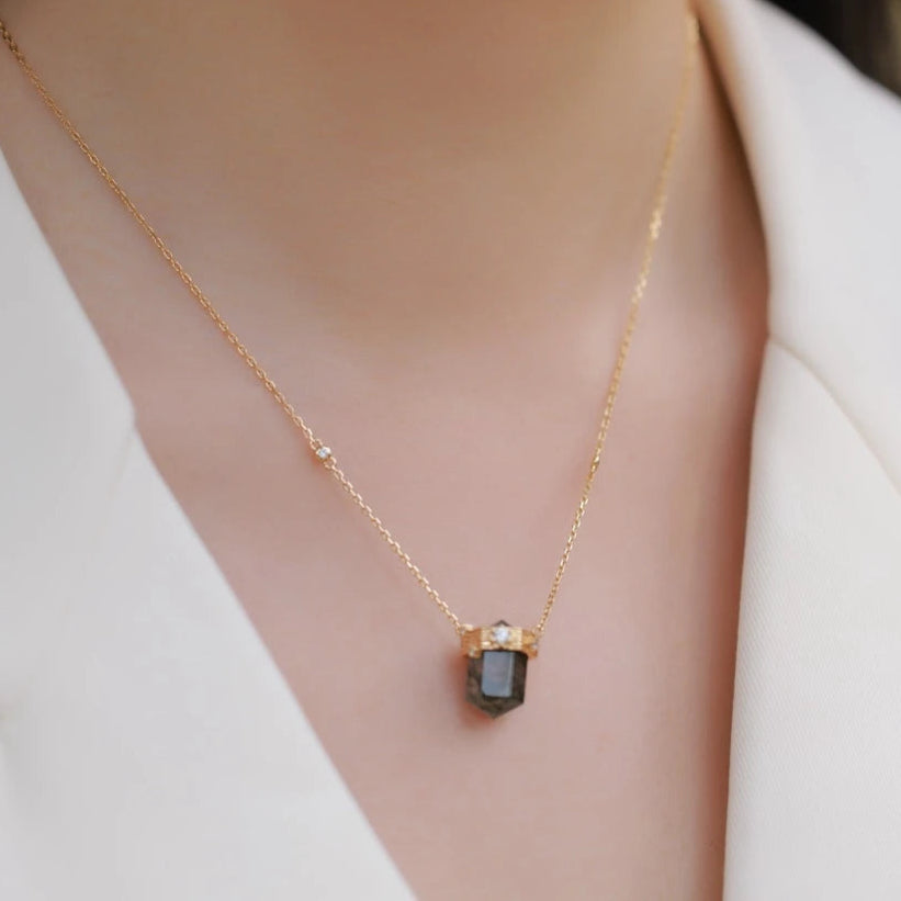 Lover's Necklace- Bullet cut Natural Moss Agate-Evani Naomi Jewelry
