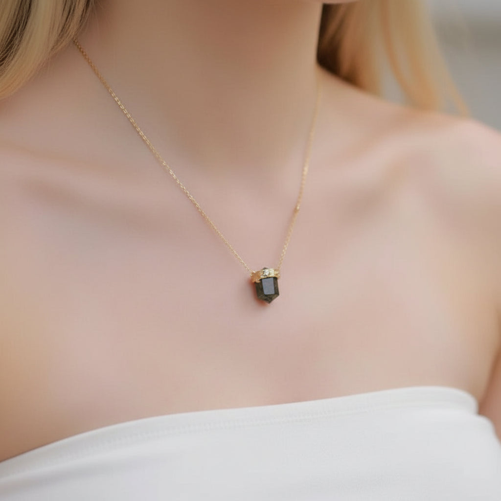 Lover's Necklace- Bullet cut Natural Moss Agate-Evani Jewelry