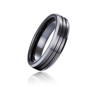 Matte Black Unisex Tungsten Wedding Band with Groove-Evani Naomi Jewelry
