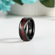 Men's Wedding Band Black Tungsten with Celtic Dragon Inlay-Evani Naomi Jewelry