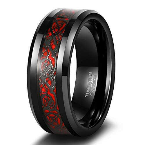 Men's Wedding Band Black Tungsten with Celtic Dragon Inlay-Evani Naomi Jewelry
