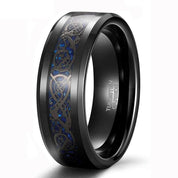 Men's Wedding Band Black Tungsten with Celtic Dragon Inlay-Evani Naomi Jewelry