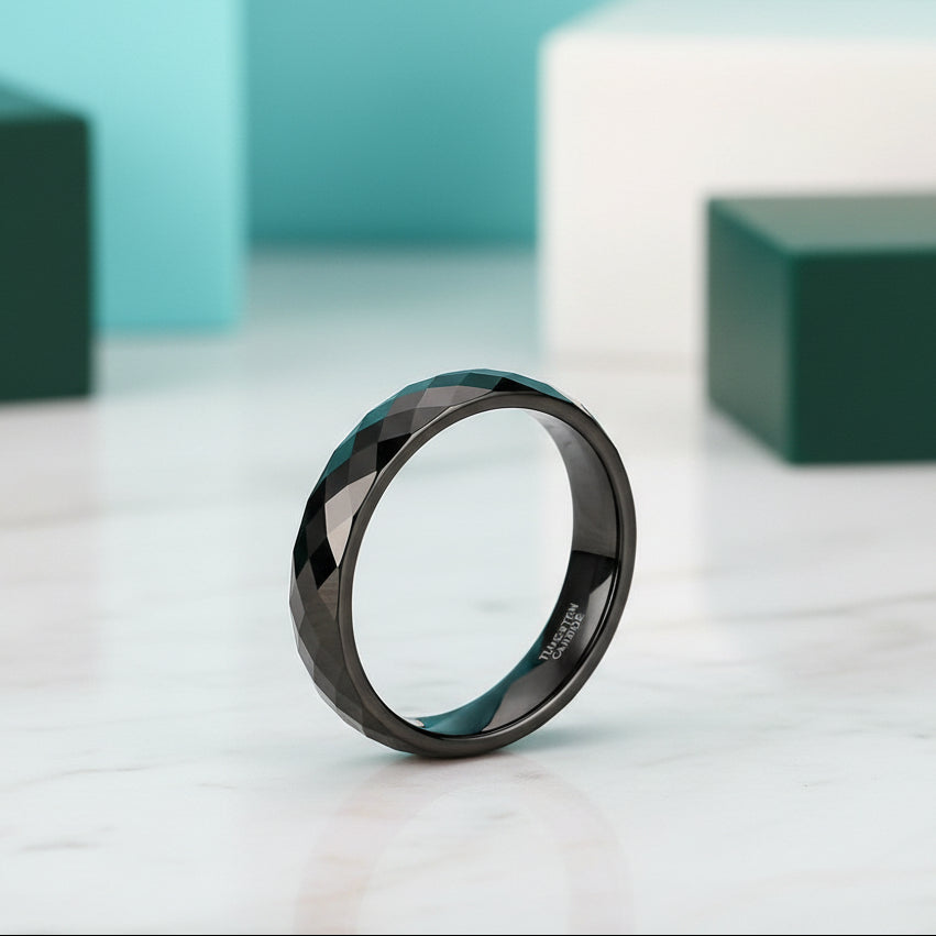 Multi Faceted Tungsten Wedding Band-Evani Jewelry