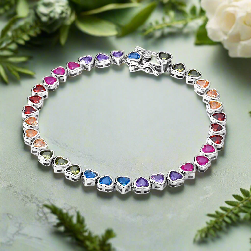 Multicolored gemstone bracelet on a white background