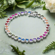 Multicolored gemstone bracelet on a white background