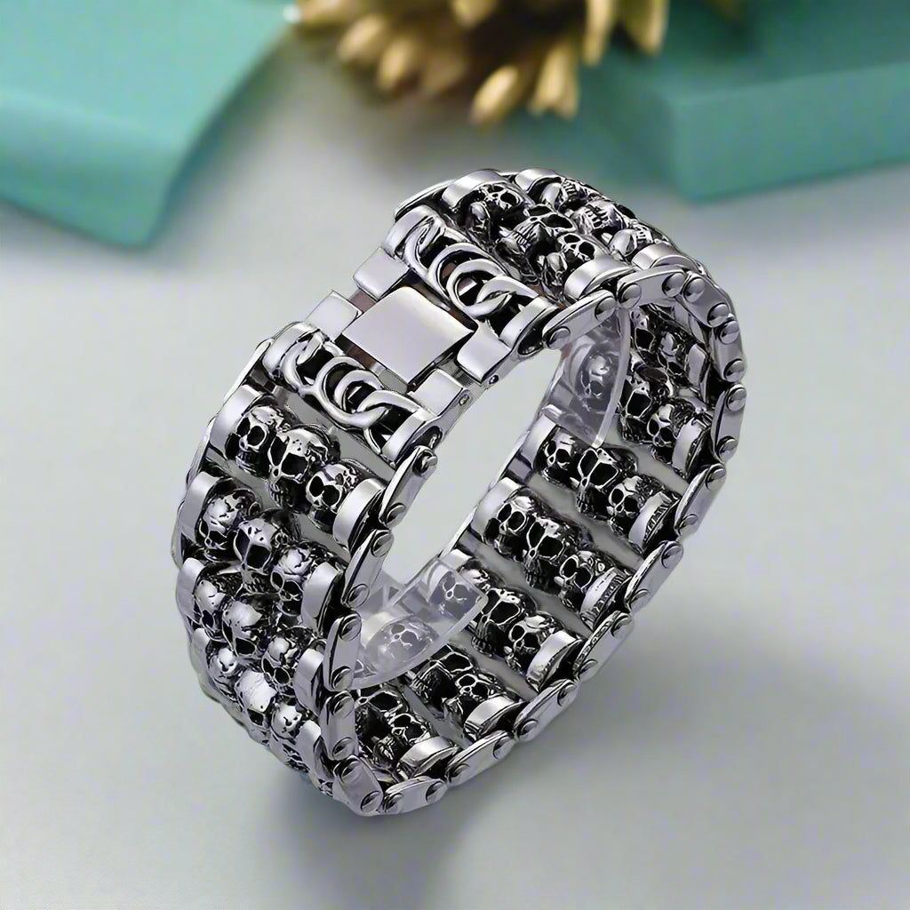 Multiple Skull Heads Charm Punk Bracelet-Evani Naomi Jewelry