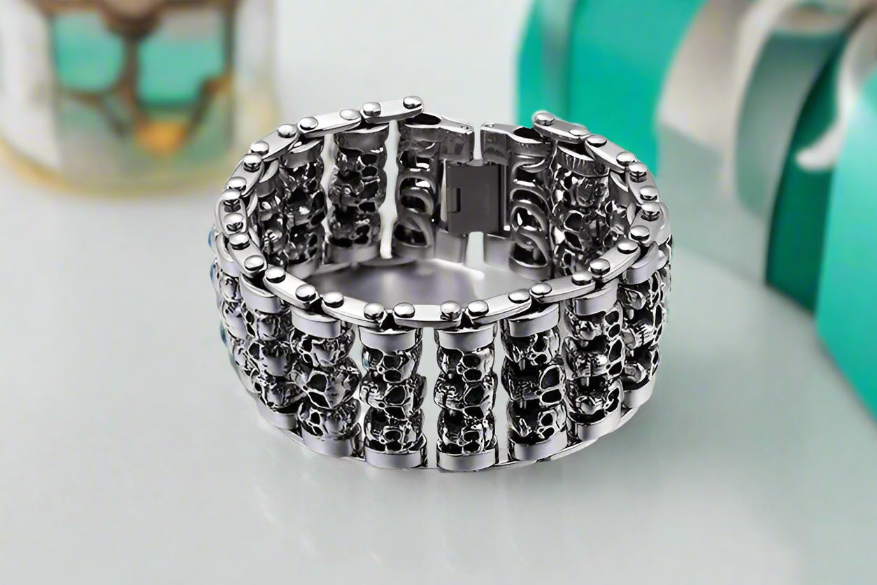 Multiple Skull Heads Charm Punk Bracelet-Evani Naomi Jewelry