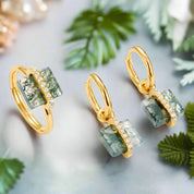 My Sanctuary- Unique Natural Moss Agate Gold Ring and Earrings-Evani Naomi Jewelry