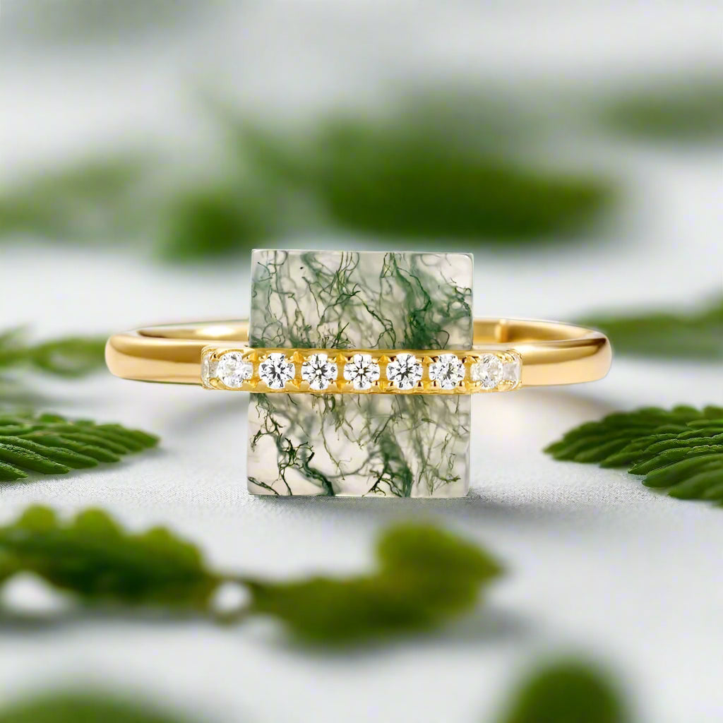 My Sanctuary- Unique Natural Moss Agate Gold Ring and Earrings-Evani Naomi Jewelry