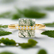 My Sanctuary- Unique Natural Moss Agate Gold Ring and Earrings-Evani Naomi Jewelry
