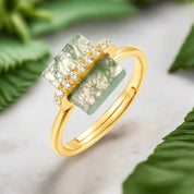 My Sanctuary- Unique Natural Moss Agate Gold Ring and Earrings-Evani Naomi Jewelry