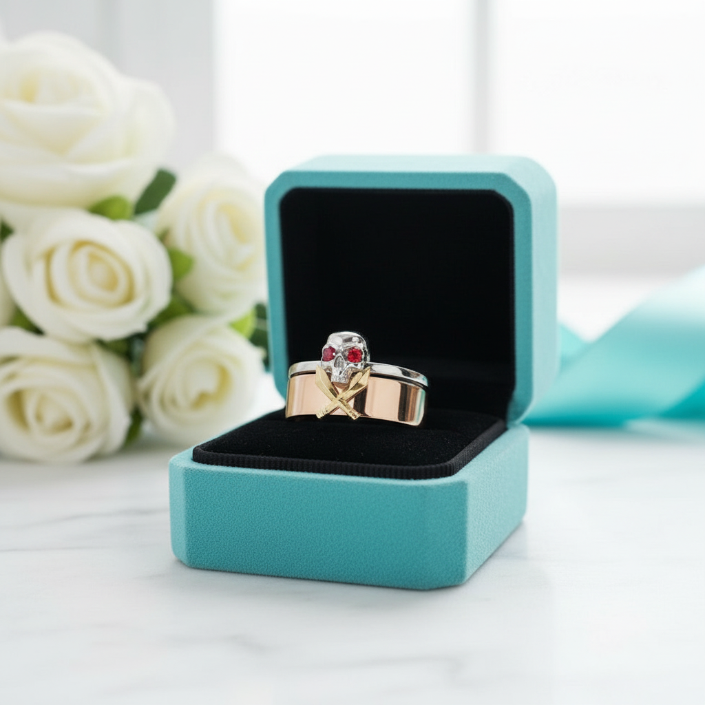 Ruby Birthstone Couples Ring in 14k Rose Gold-Evani Jewelry