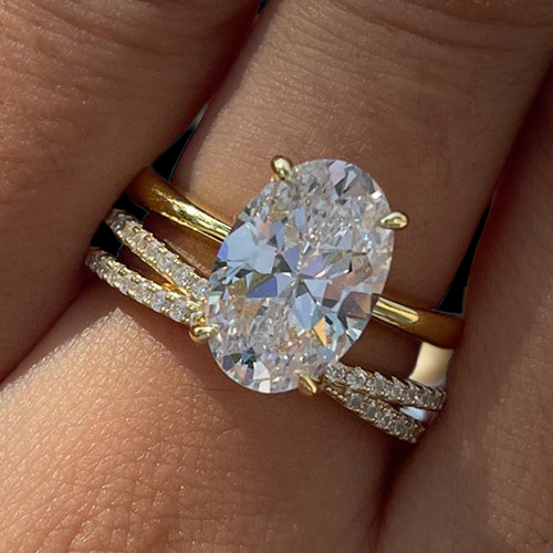 Oval Cut 3.5 ct Diamond Yellow Gold Bridal Set-Evani Naomi Jewelry