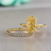 Oval Cut 3.5ct Yellow Sapphire Yellow Gold Bridal Set-Evani Naomi Jewelry