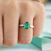 Oval Cut Emerald Green Diamond White Gold Twist Engagement Ring-Evani Naomi Jewelry