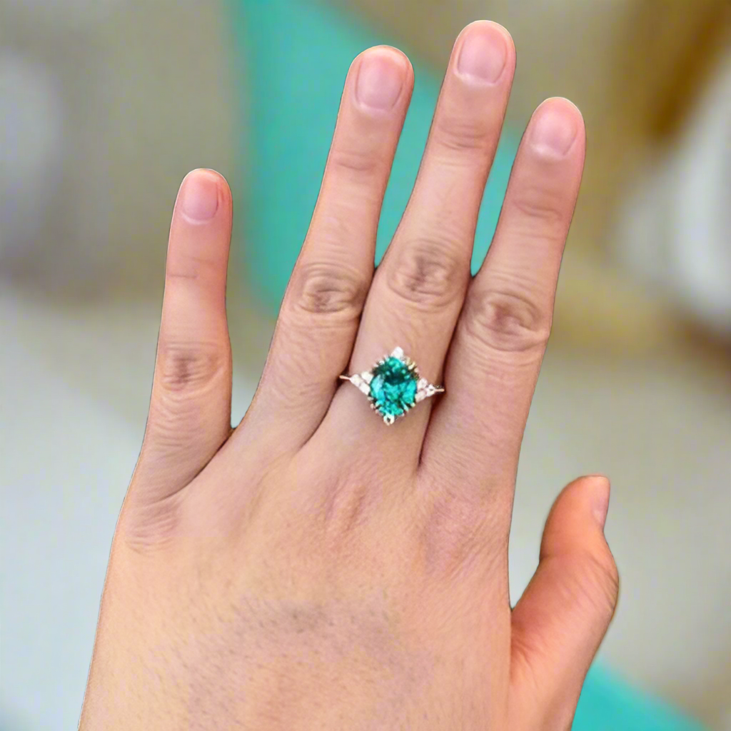 Oval Cut Paraiba Tourmaline Vintage Rose Gold Engagement Ring-Evani Naomi Jewelry