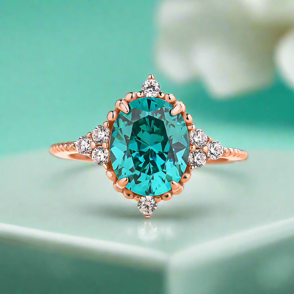 Oval Cut Paraiba Tourmaline Vintage Rose Gold Engagement Ring-Evani Naomi Jewelry