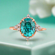 Oval Cut Paraiba Tourmaline Vintage Rose Gold Engagement Ring-Evani Naomi Jewelry