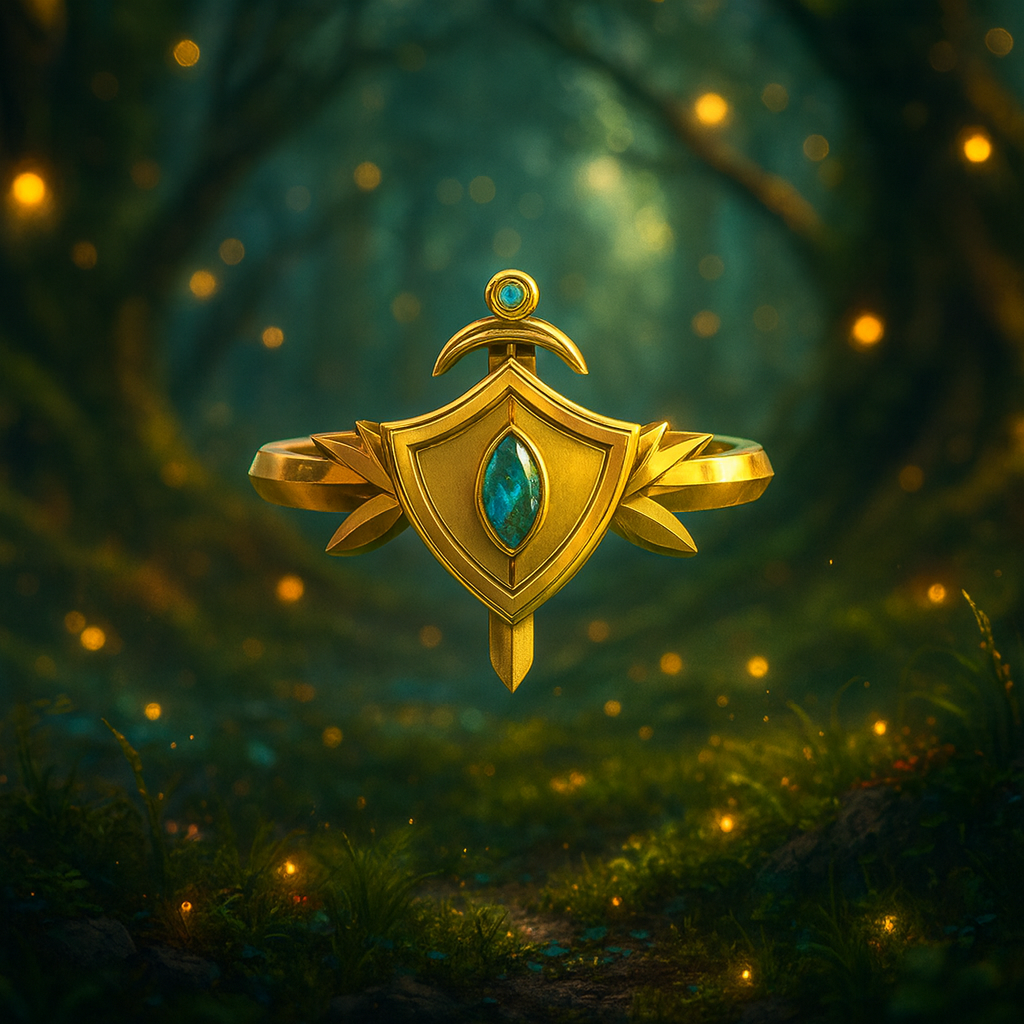 Paladin's Shield Ring (Unisex)- Video Game Inspired Rings in 14k Yellow Gold - Evani Naomi Jewelry
