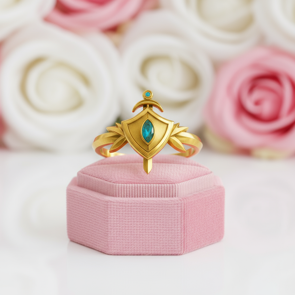 Paladin's Shield Ring (Unisex)- Video Game Inspired Rings in 14k Yellow Gold