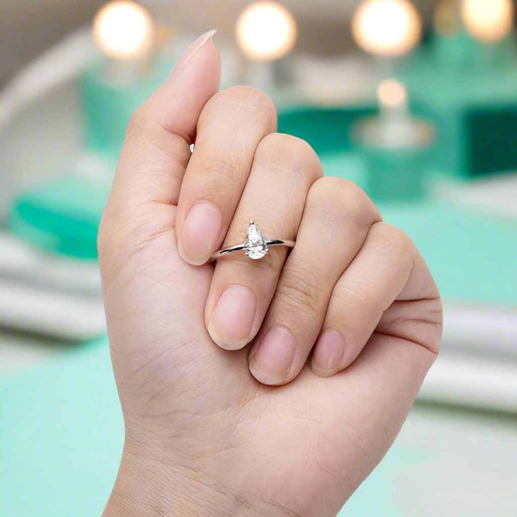 Pear Shaped 1.00 ct Diamond Solitaire Engagement Ring-Evani Naomi Jewelry
