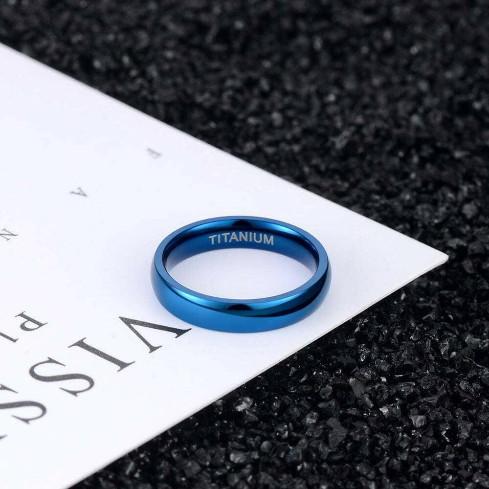 Polished Blue Unisex Titanium Wedding Band-Evani Naomi Jewelry