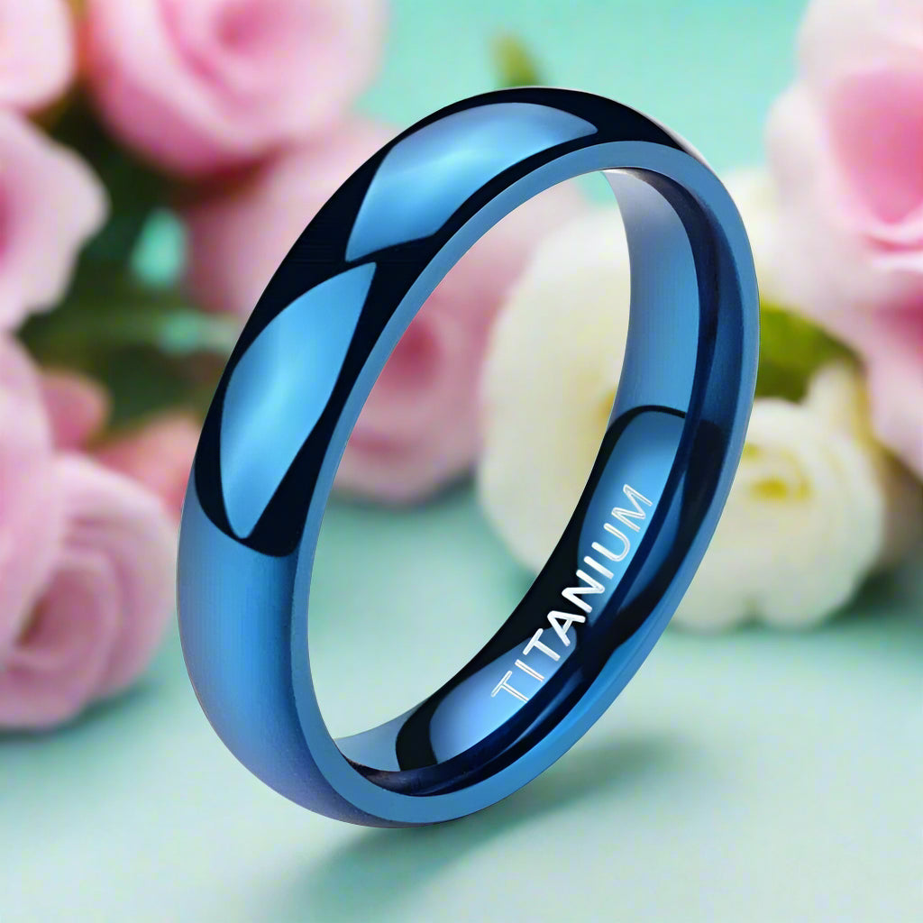 Polished Blue Unisex Titanium Wedding Band-Evani Naomi Jewelry
