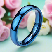 Polished Blue Unisex Titanium Wedding Band-Evani Naomi Jewelry