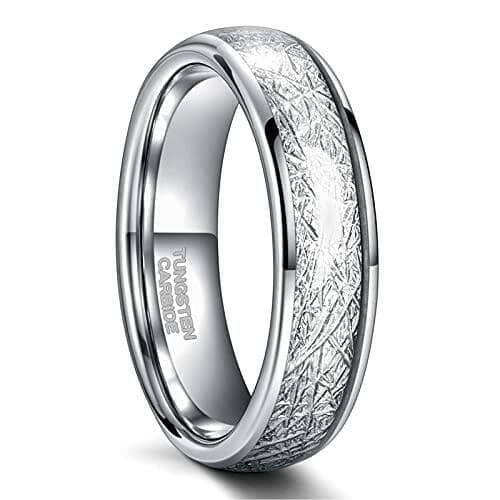 Polished Domed Tungsten Wedding Band with Meteorite Inlay-Evani Naomi Jewelry