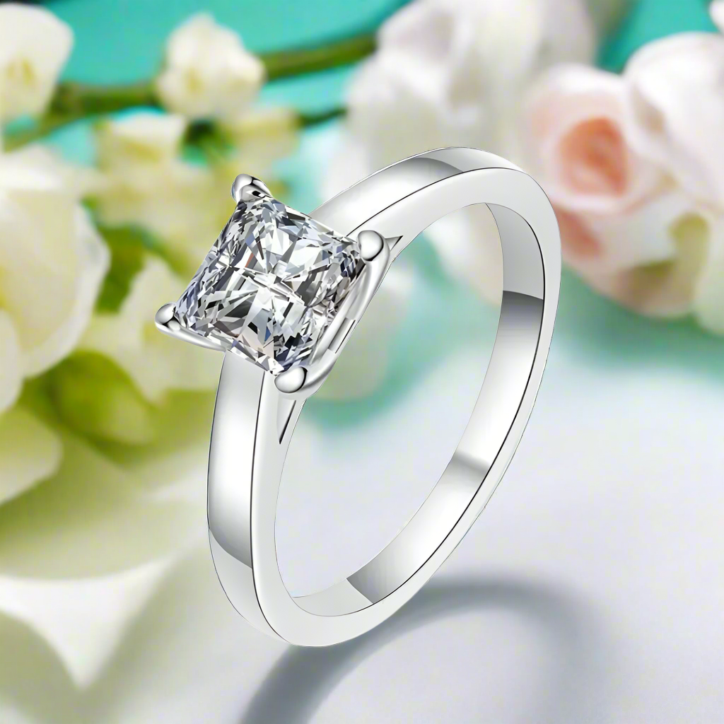 Princess Cut 1ct Sparkling Diamond Classic 4 Claw Engagement Ring-Evani Naomi Jewelry