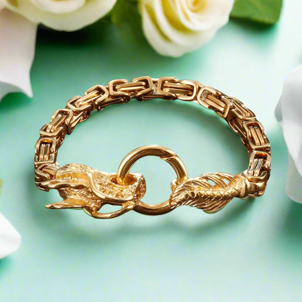 Punk Dragon Byzantine Double Link Chain Bracelet-Evani Naomi Jewelry
