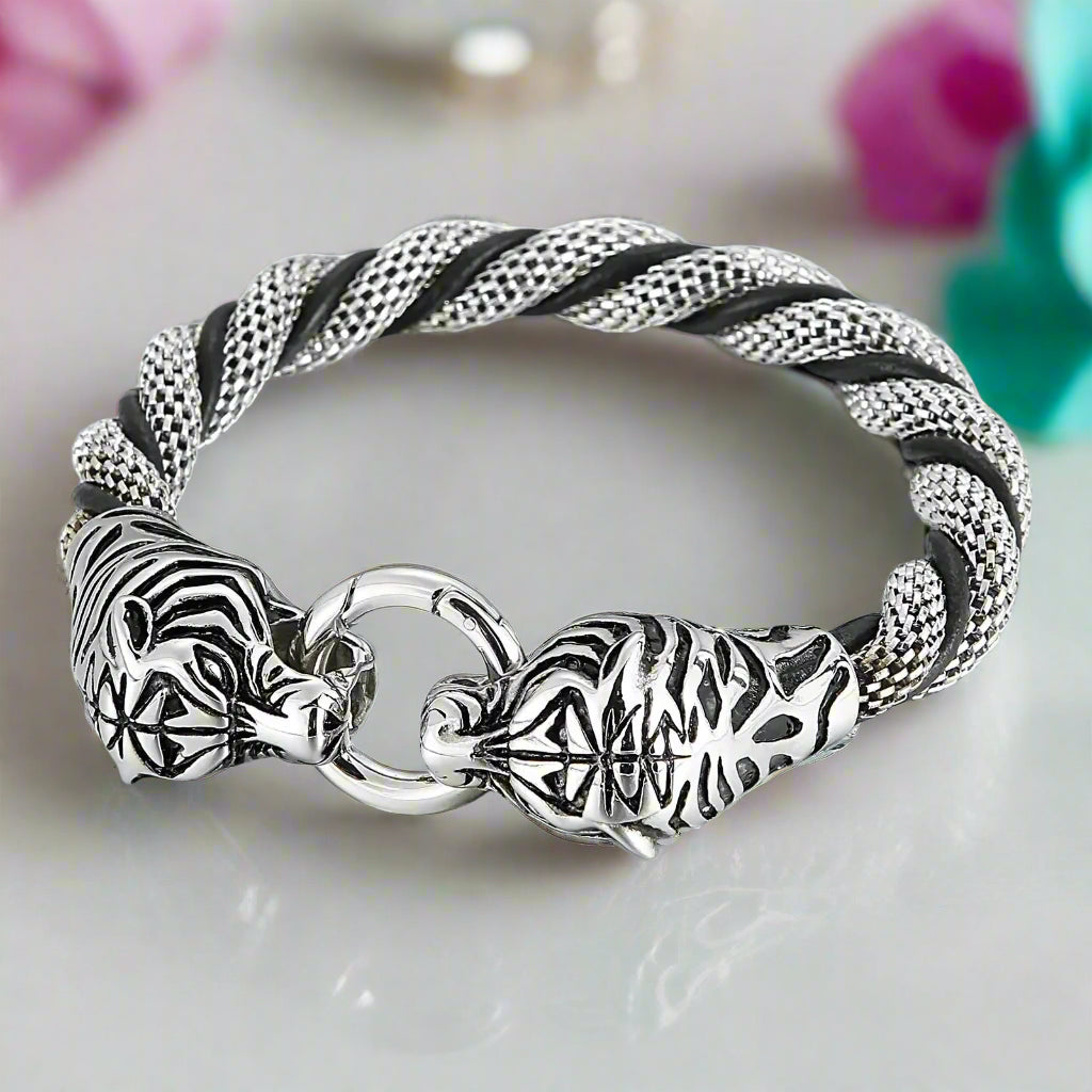 Punk Tiger and Dragon Twisted Chain Bracelet-Evani Naomi Jewelry