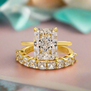 Radiant Cut 5.0ct Yellow Gold Bridal Ring Set-Evani Naomi Jewelry