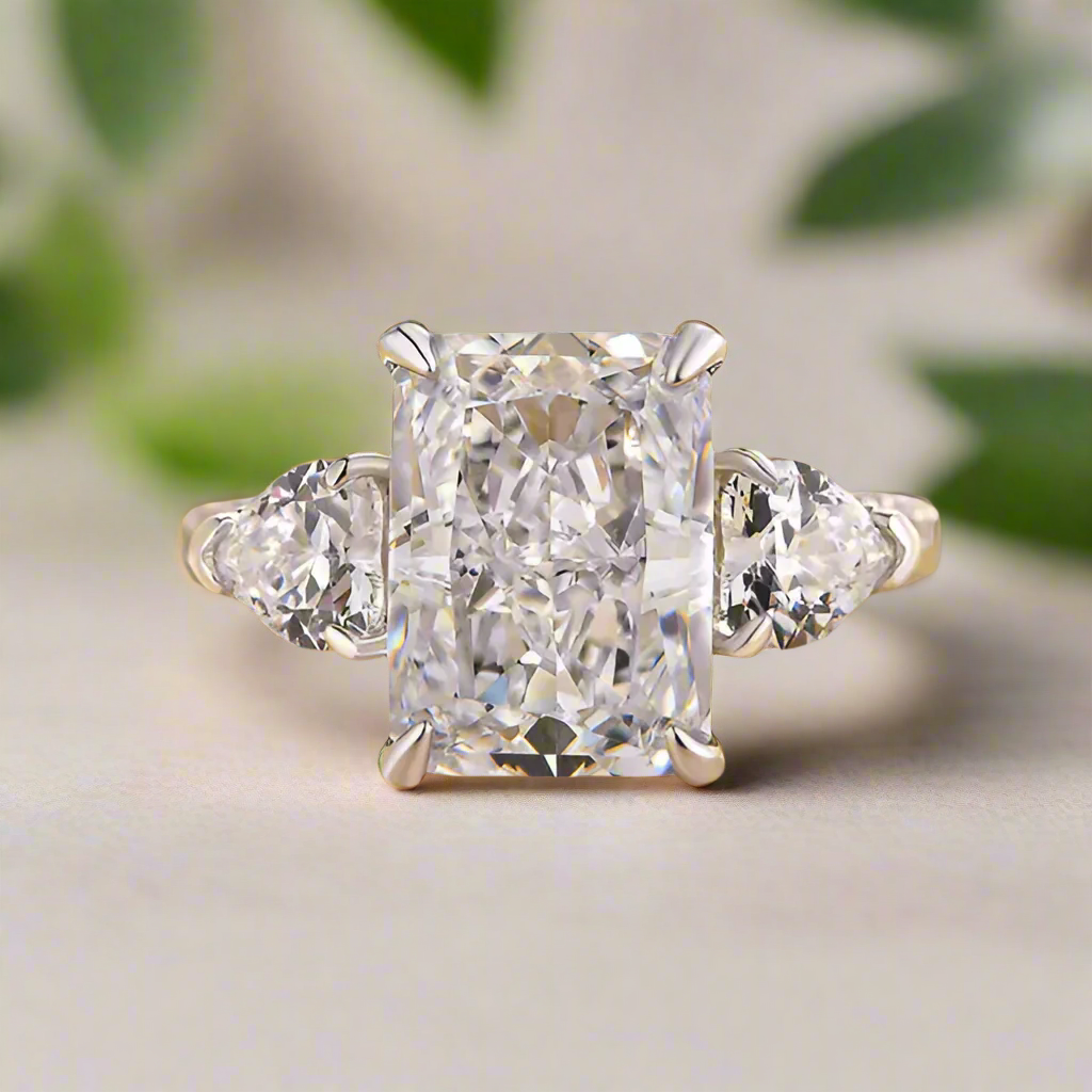 Radiant Cut & Heart Cut 3.0ct Diamond Three Stone Engagement Ring-Evani Naomi Jewelry