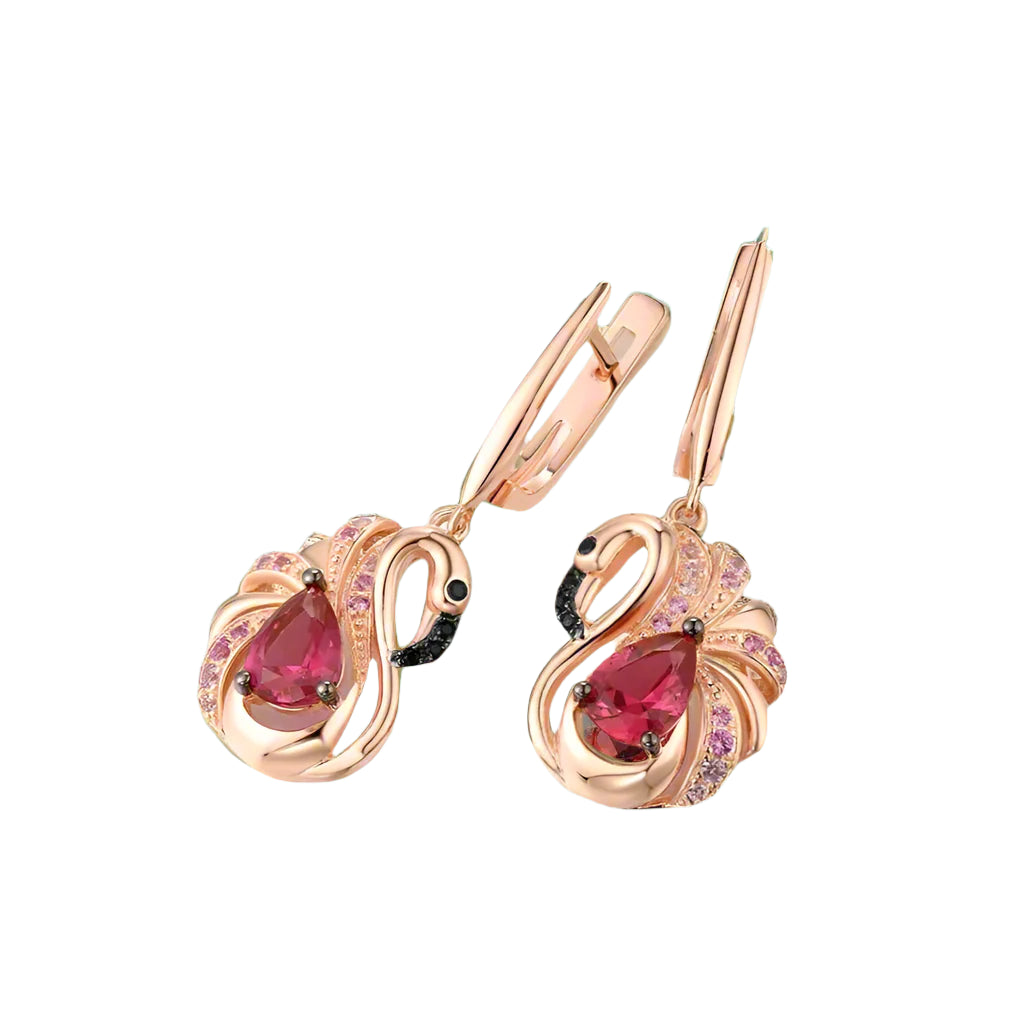 Red Diamond Cute Flamingo Earrings-Evani Naomi Jewelry