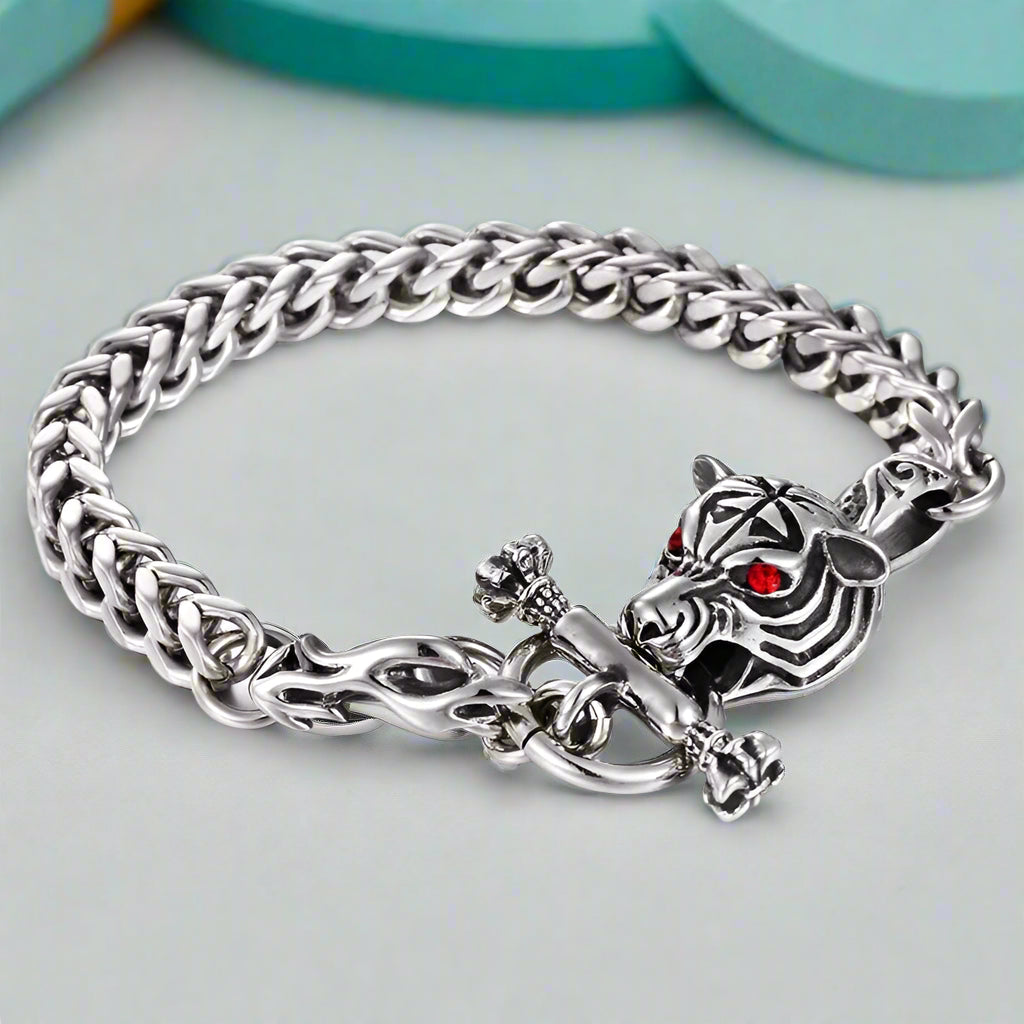 Red Eyes Tiger and Leopard Head Gothic Bracelet-Evani Naomi Jewelry