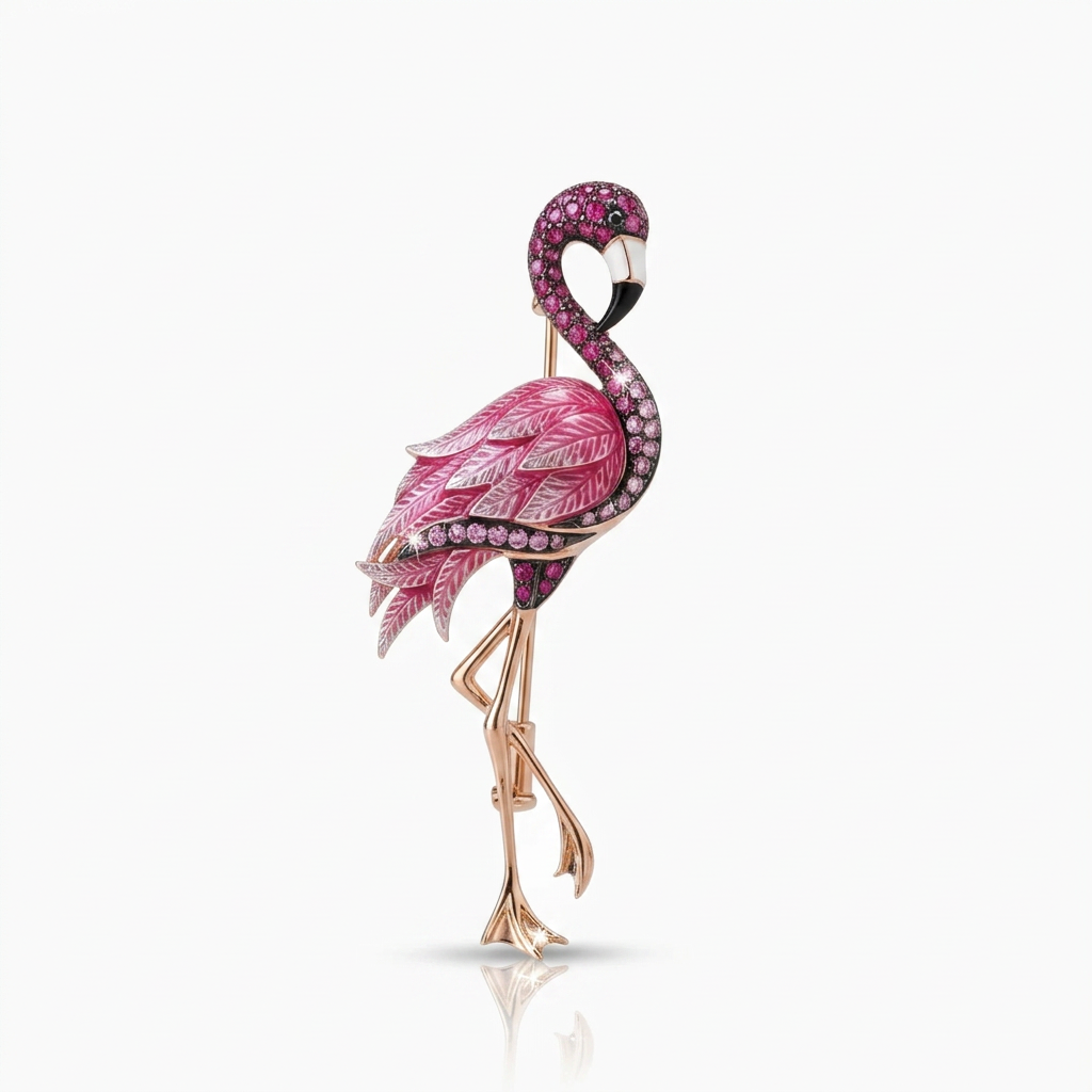 Rose Gold Flamingo with Diamond Brooch-Evani Jewelry