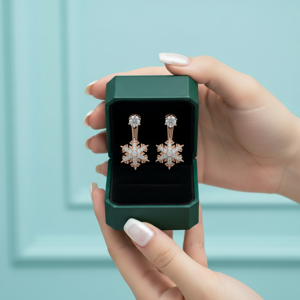 Rose Gold Snowflake Diamond Option Earrings - Evani Naomi Jewelry
