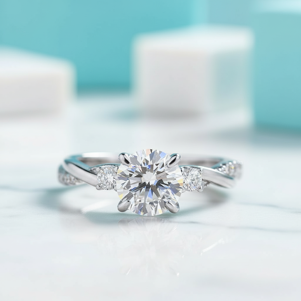 1.25ct Round Cut Three Stone Twist Diamond Engagement Ring-Evani Jewelry