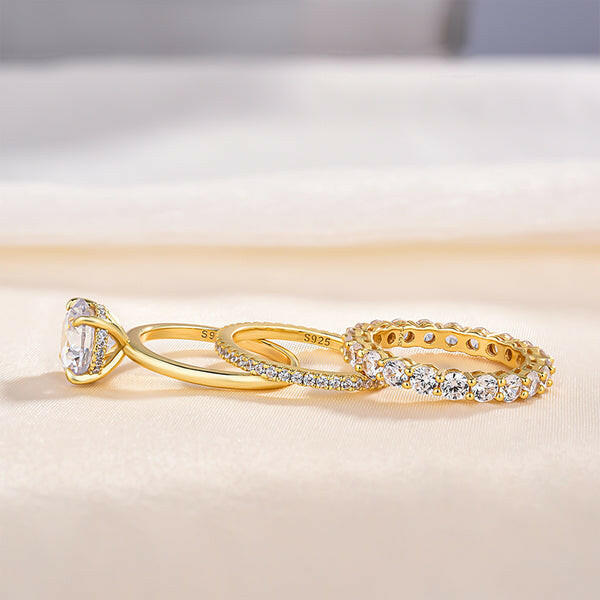 Round Cut 3.5ct Diamond 3pcs Yellow Gold Bridal Set-Evani Naomi Jewelry
