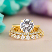 Round Cut 3.5ct Diamond 3pcs Yellow Gold Bridal Set-Evani Naomi Jewelry