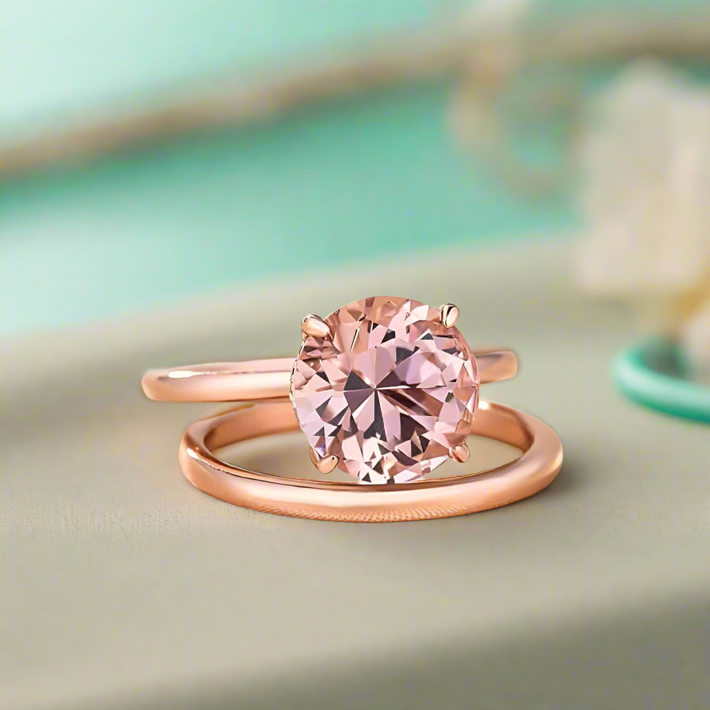 Round Cut 3.5ct Morganite Pink Rose Gold Bridal Set-Evani Naomi Jewelry