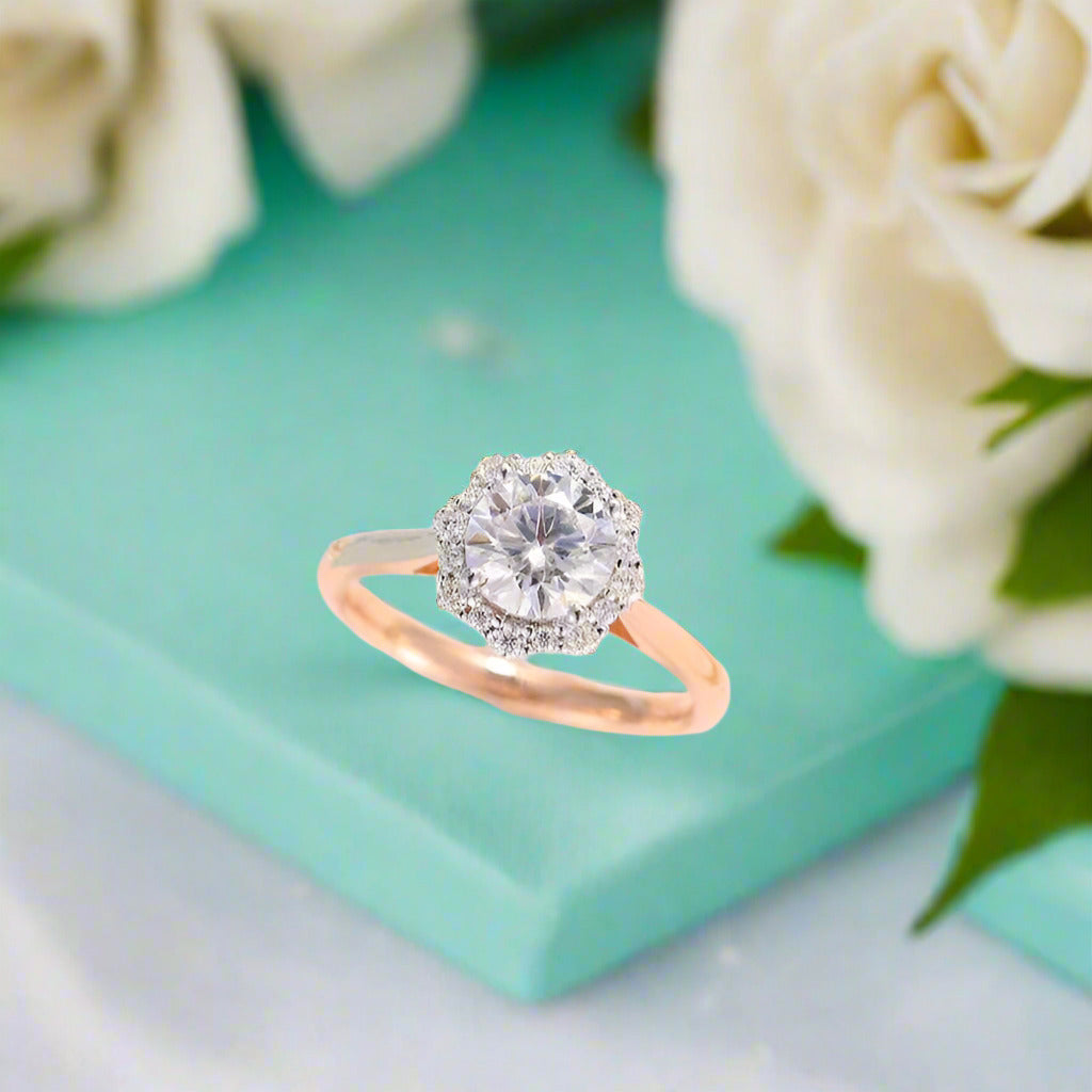 Round Cut Diamond Halo Engagement Ring-Evani Naomi Jewelry