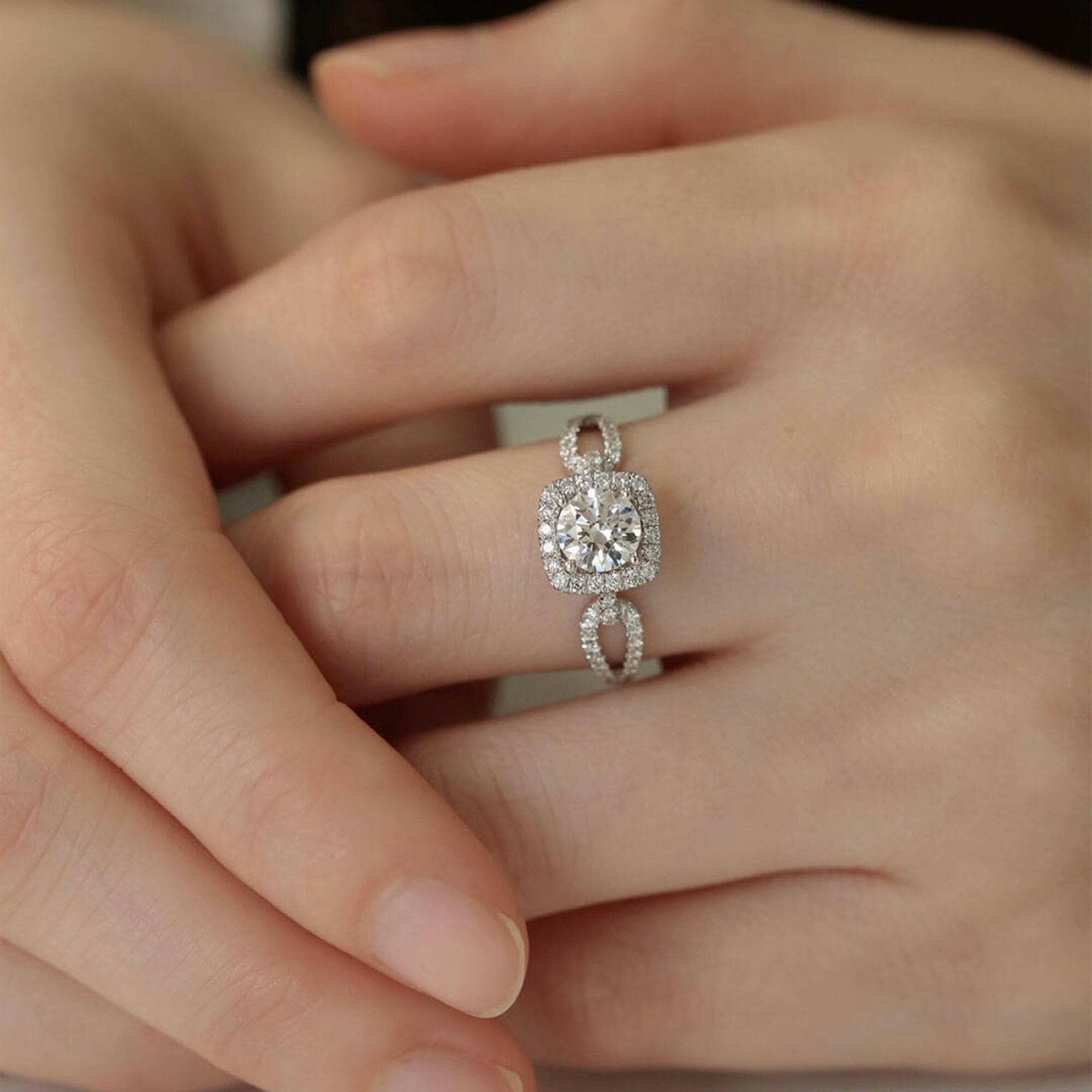 Round Cut Diamond Split Shank Engagement Ring-Evani Naomi Jewelry