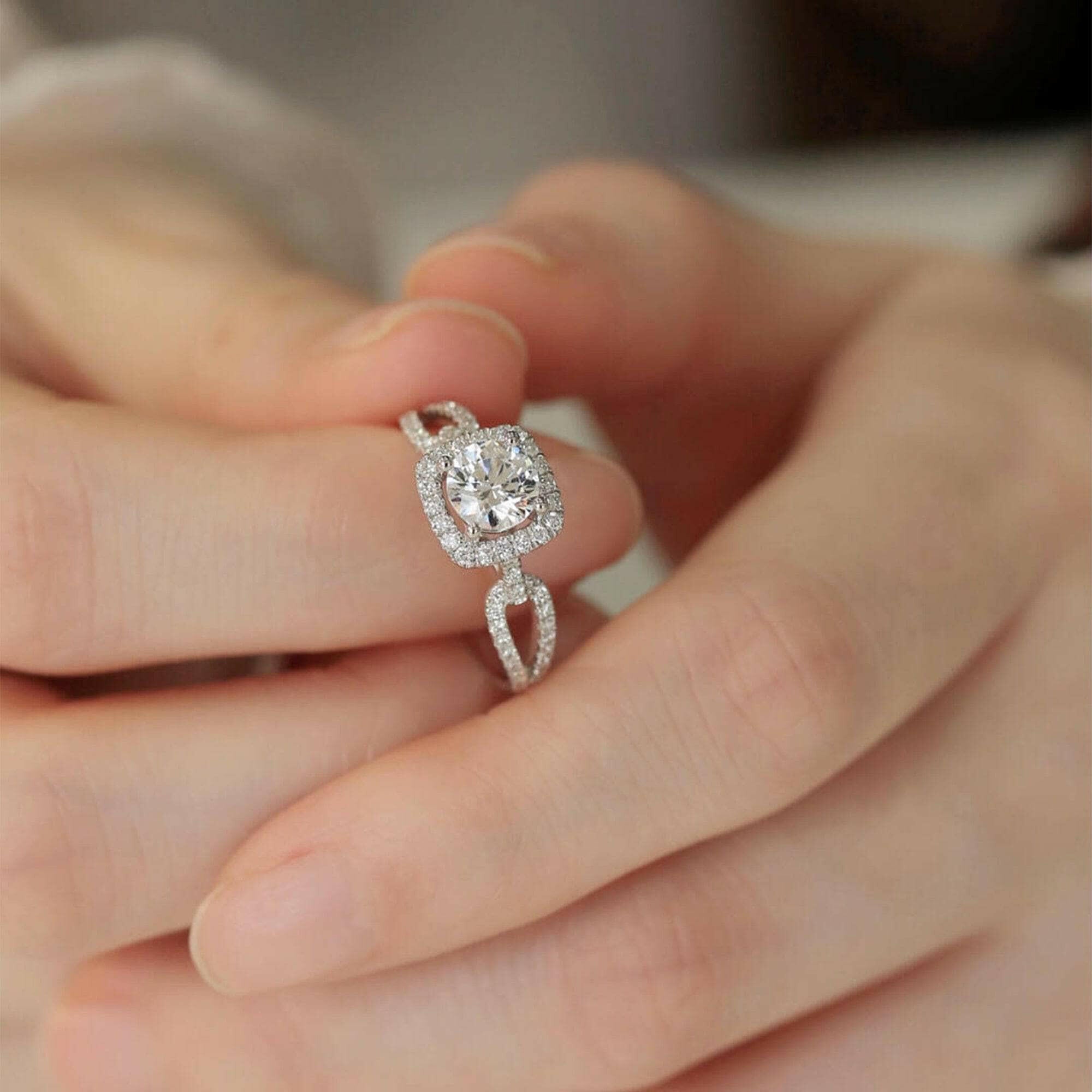 Round Cut Diamond Split Shank Engagement Ring-Evani Naomi Jewelry