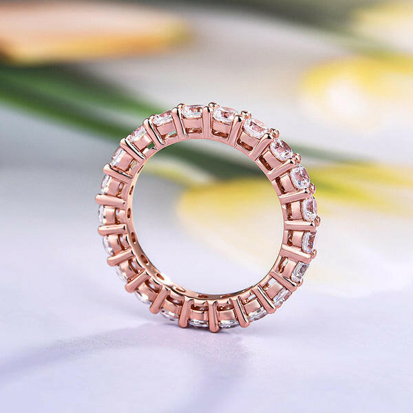 Round Cut Full Eternity Rose Gold Stackable Wedding Band-Evani Naomi Jewelry